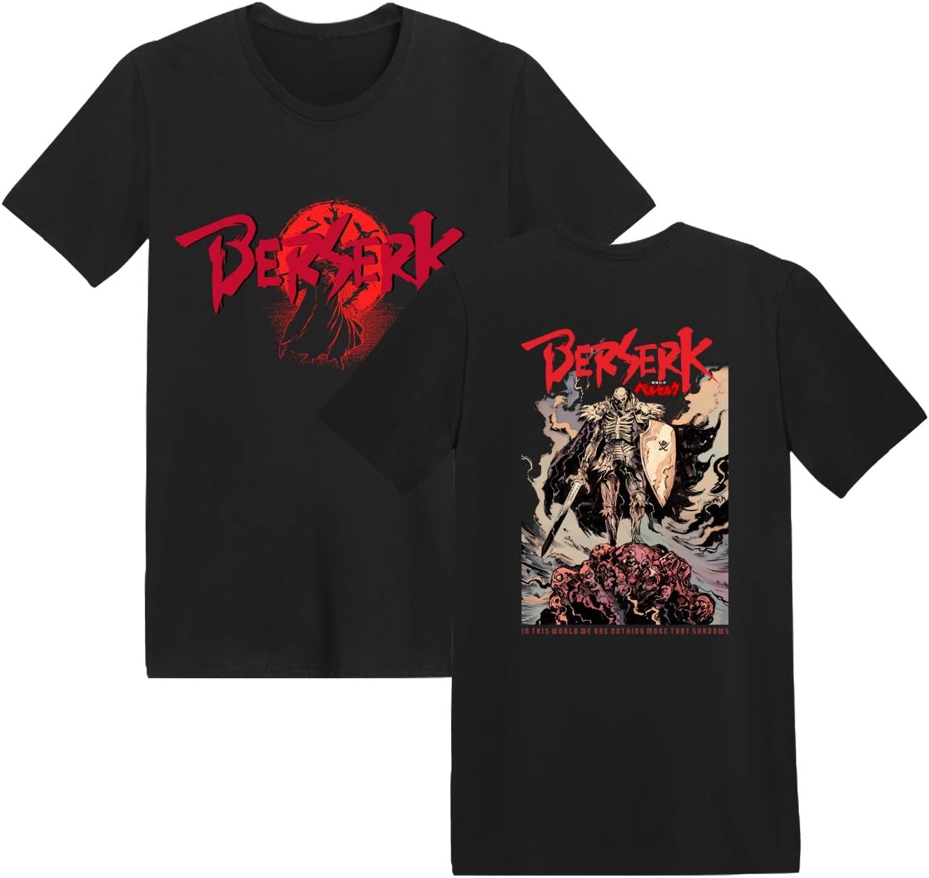 Berserk 3D Printed Anime T-Shirt, Red Brushed Storyline, Manga Action Anime T-Shirt,Black